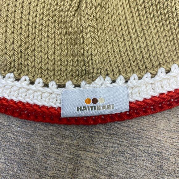 Haiti Baby Hand Knit Baby Hat 100% Pima Cotton Fair Trade SZ 0-12 Months Tan Red - Picture 2 of 5